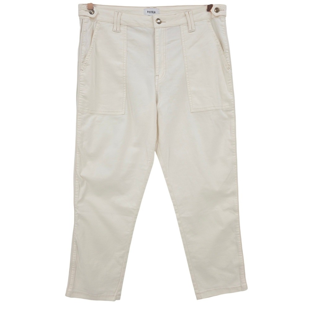 PISTOLA Womens‎ 33 High Rise Cropped Straight Leg Utility Pant in Ecru - Picture 3 of 15